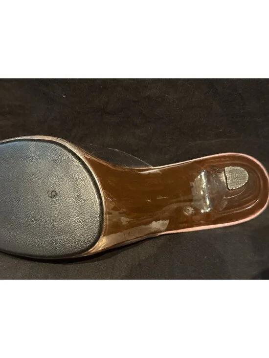 Sz 6 Womens Dusty Rose Suede & Clear Vinyl Open-Toe Heels With Embroidered Leaf - Picture 6 of 7